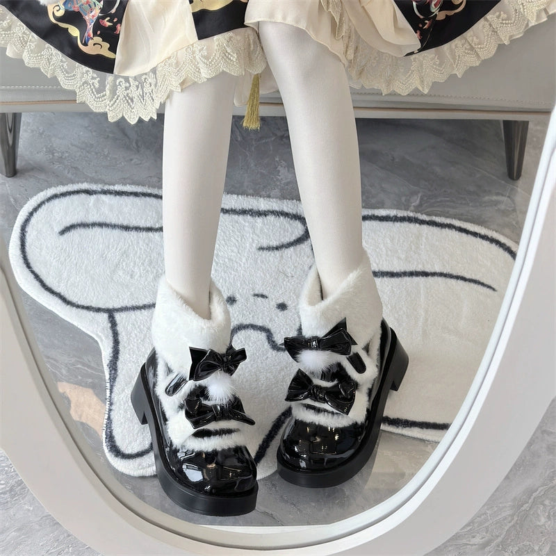 Jiangjiang Biscuit - Kawaii Lolita Winter Boots, Bow-Adorned 44180:797800
