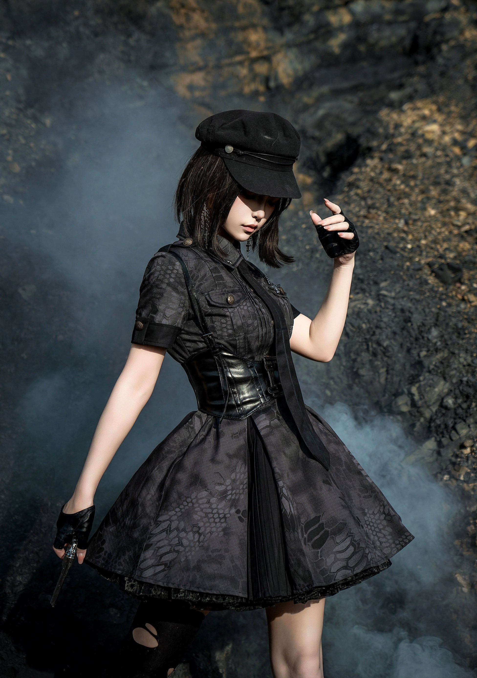 Your Highness - Iron Rose Black Mamba - Gothic Lolita OP Nurse Military Lolita Dress