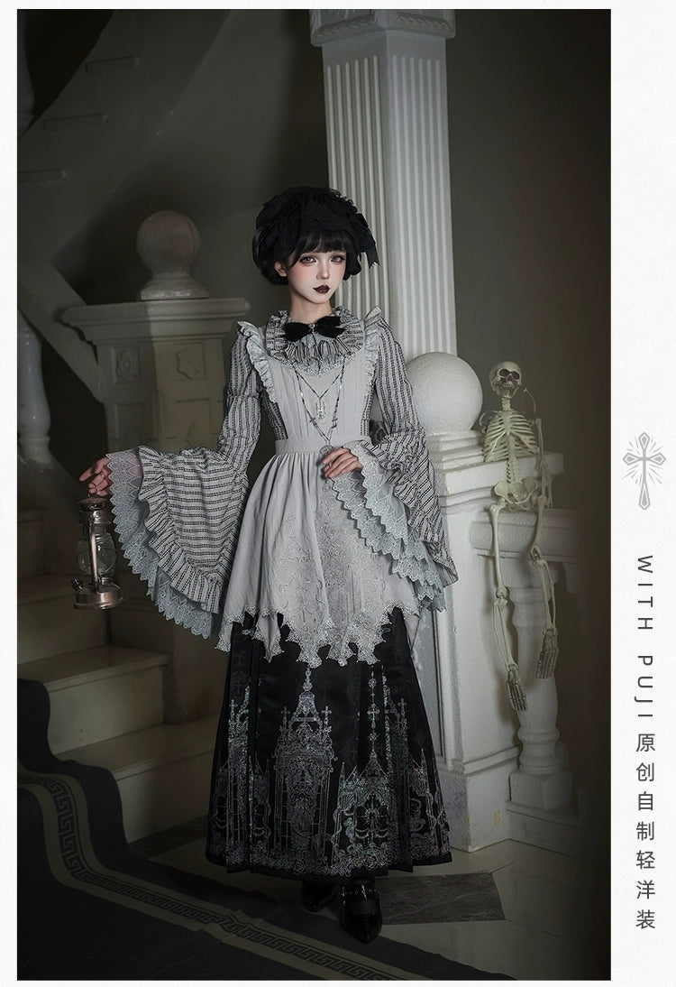 With PUJI - Letter and Poetry · Raven's Night Song - Oriental Aesthetics Gothic Lolita Dress Set 43907:788809