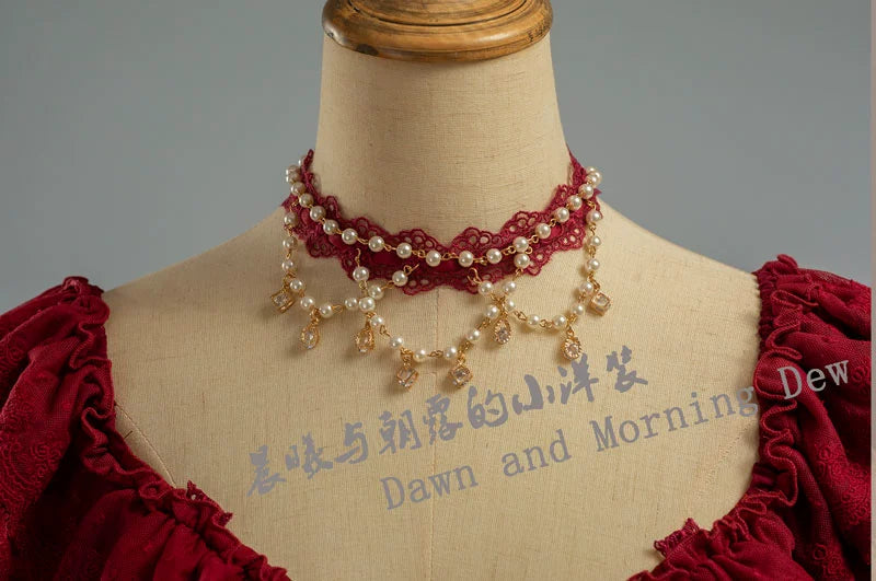 Dawn and Morning - Classic Lolita Accessories Elegant Lolita Headdress Choker only Red