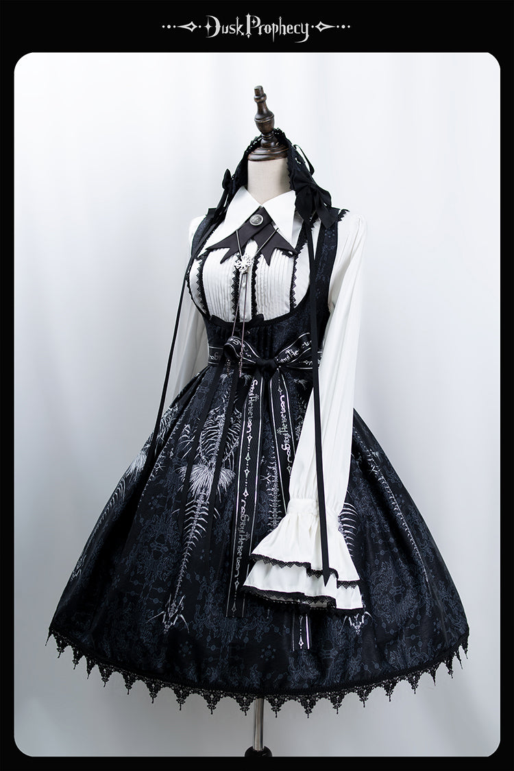 DuskProphecy - Coccyx - Elegant Lolita Dress High Waist Fishbone Print JSK Set (L M S) 34722:466506