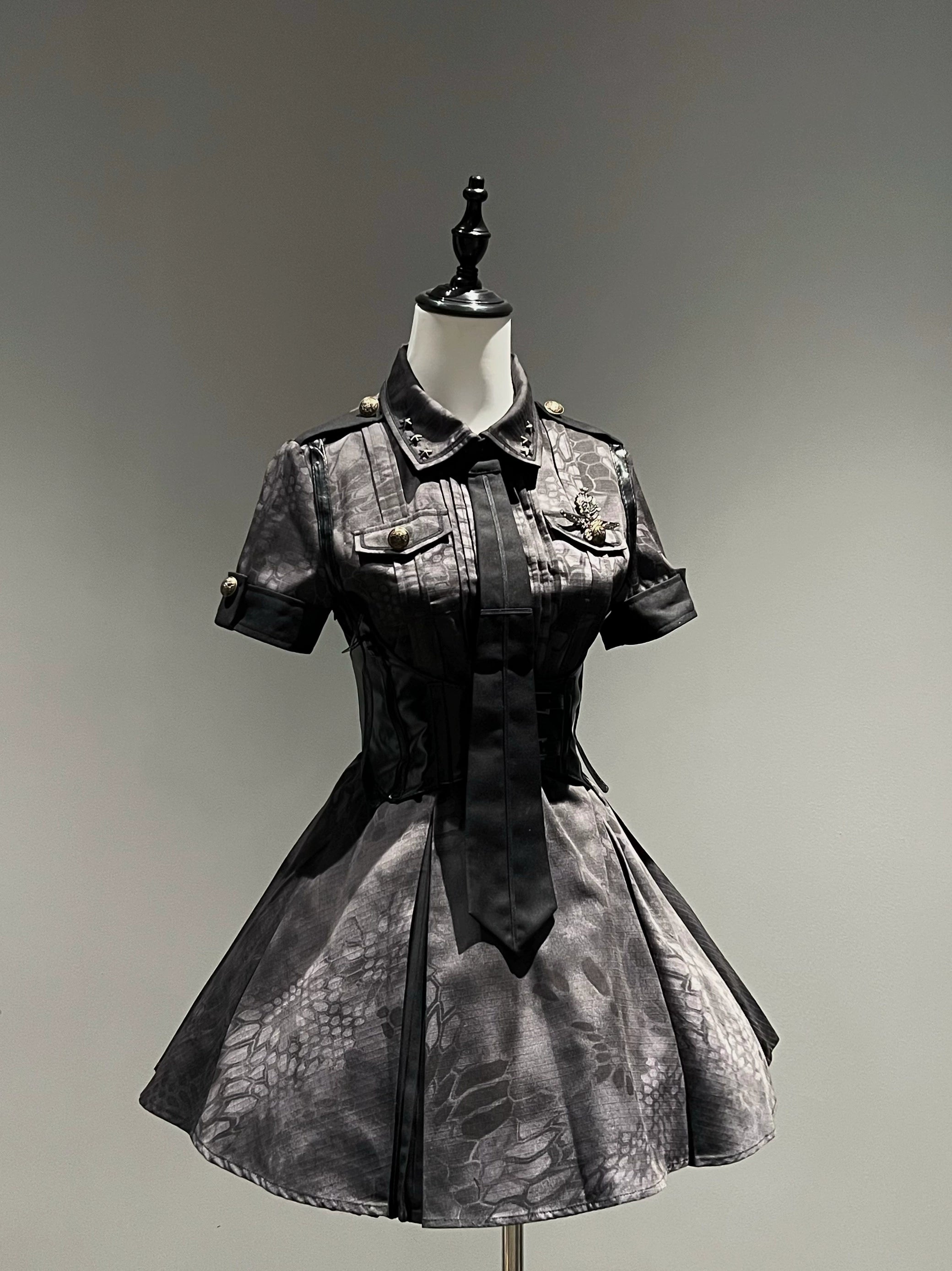 Your Highness - Iron Rose Black Mamba - Gothic Lolita OP Nurse Military Lolita Dress Black mamba OP + tie + waistband + medal XS