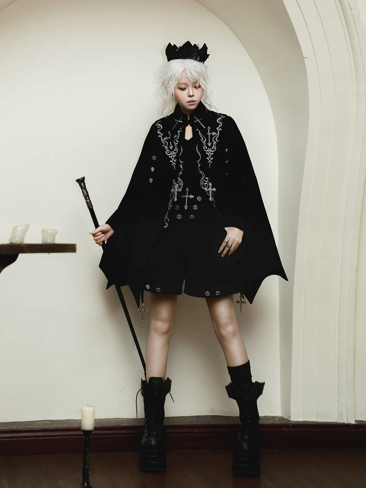 Nightfall - Ouji Lolita Outfit, Bat Wing Shaped Cape 44548:812683