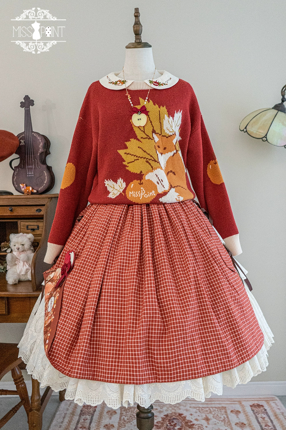 Miss Point - Fat Fox in the Forest - Kawaii Lolita Sweater Customized Winter Lolita Couple Outfit 37102:551004