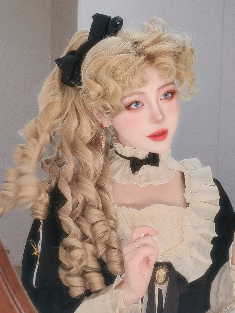 Retro Lolita Roman Roll Wig, Detachable Ponytails