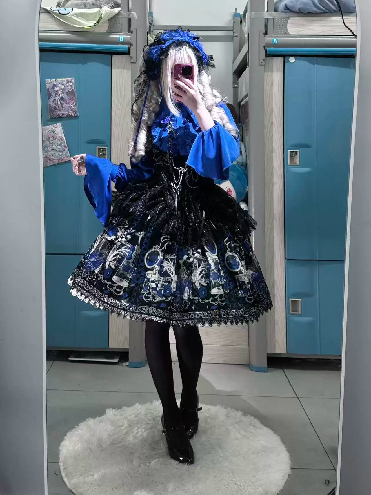 Blood Research Lab - Gothic Lolita JSK Dress, Rose & Skull Print 44449:808777