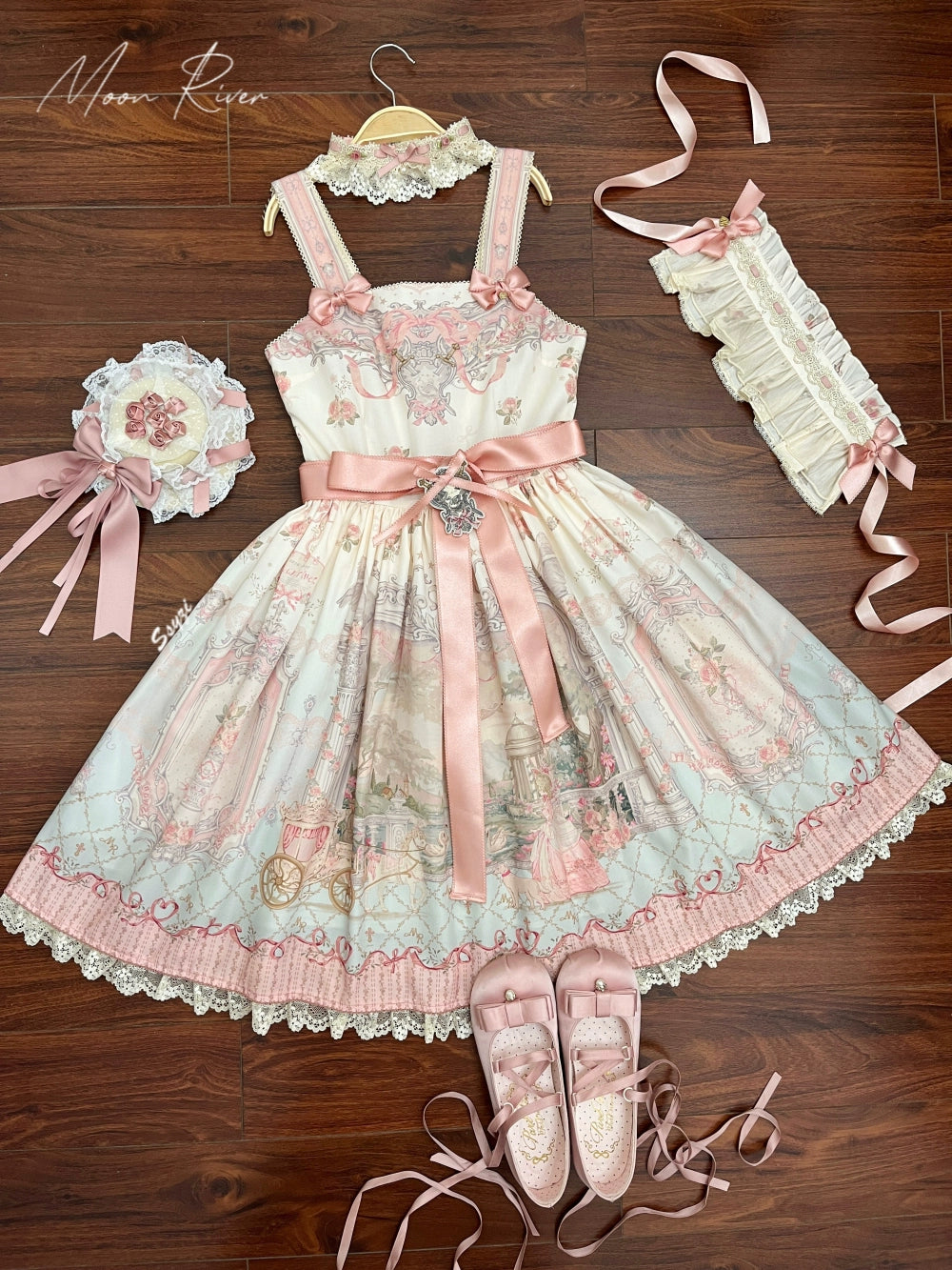 Moon River - Swan Lake Mirror - Pink Sweet Lolita Print JSK Dress 43705:783378