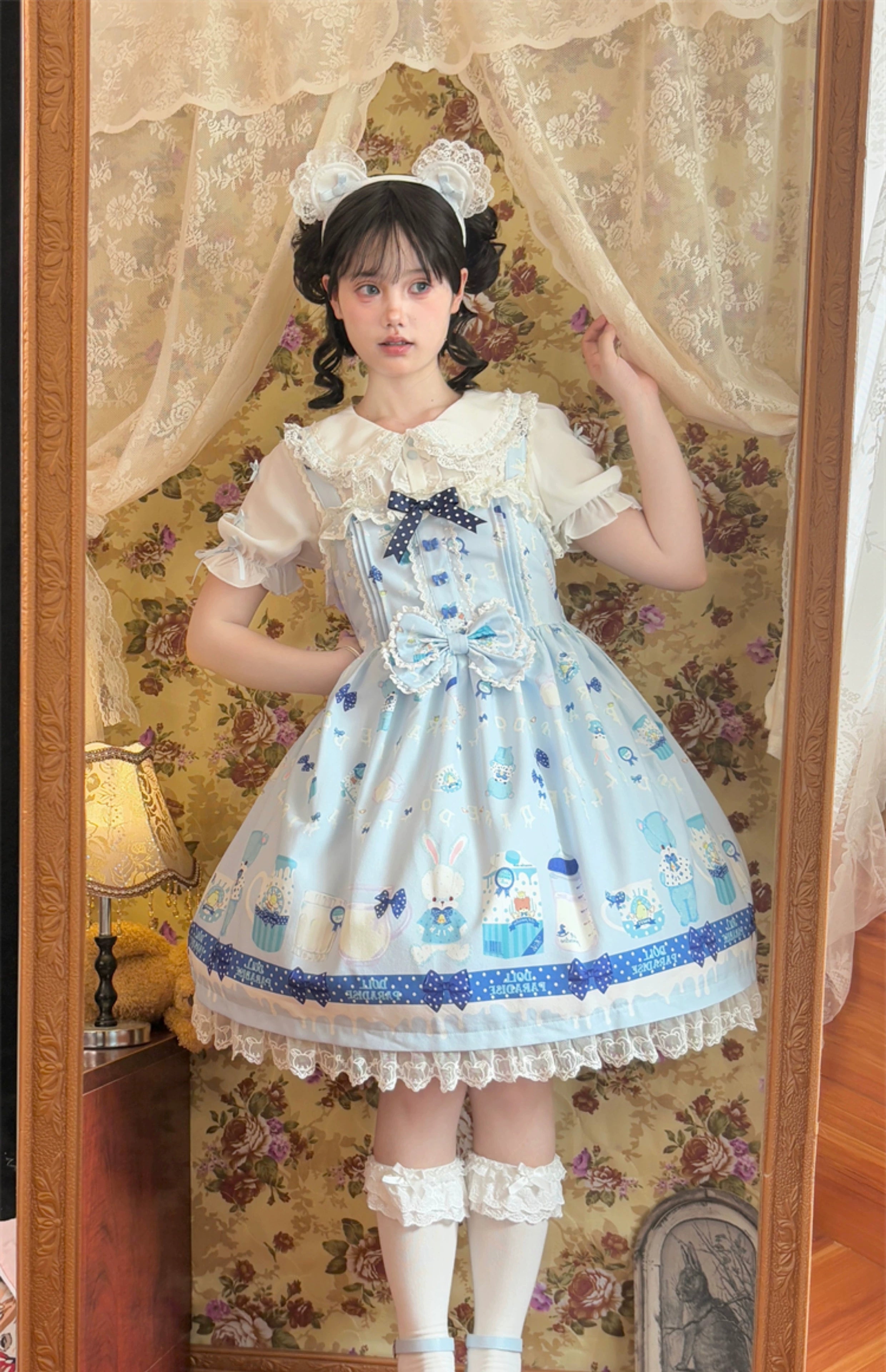 To Alice - Dear Dolls - Kawaii Lolita JSK Dress, Bear & Bunny Print 44016:791831