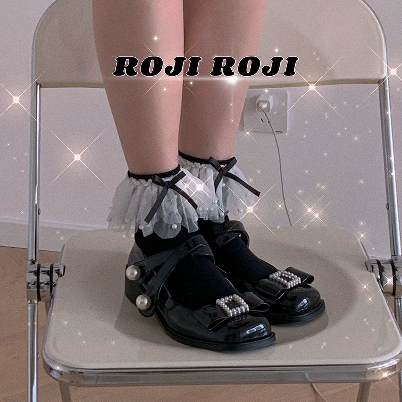 Roji Roji~Sweet Lolia Socks Mid-tube Cotton Lolita Lace Bow Socks 35914:506352