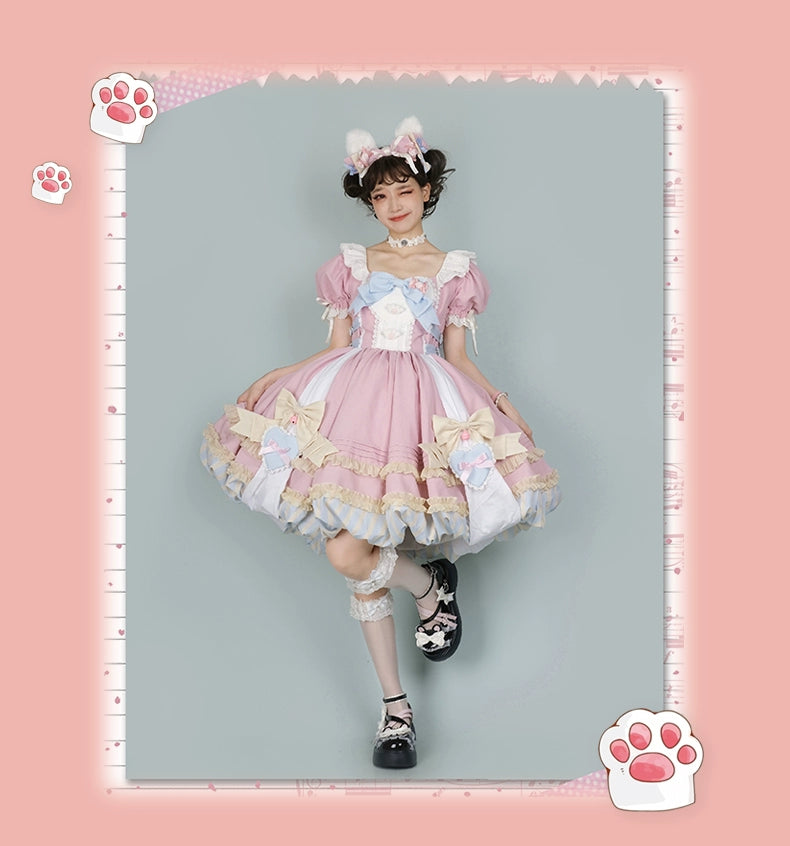OCELOT - Sweet Lolita Pink Cat Tail OP Dress Set
