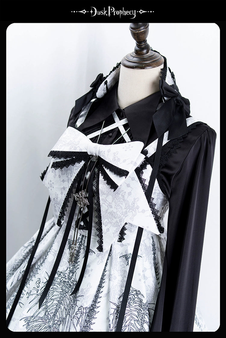 DuskProphecy - Coccyx - Elegant Lolita Dress High Waist Fishbone Print JSK Set 34722:466486