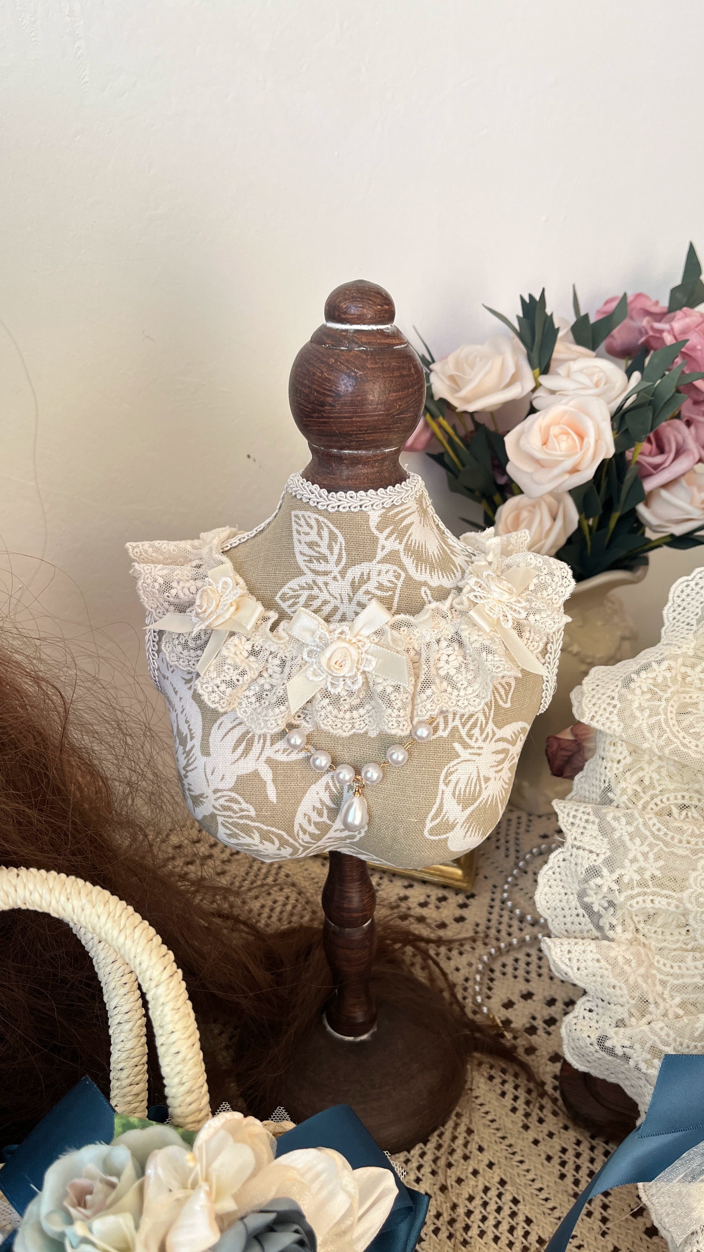 NanShengGe - Mulberry Poem - Country Lolita Accessory Set Headdress and Handbag Necklace 2 - with Lace Ruffle Only One Size
