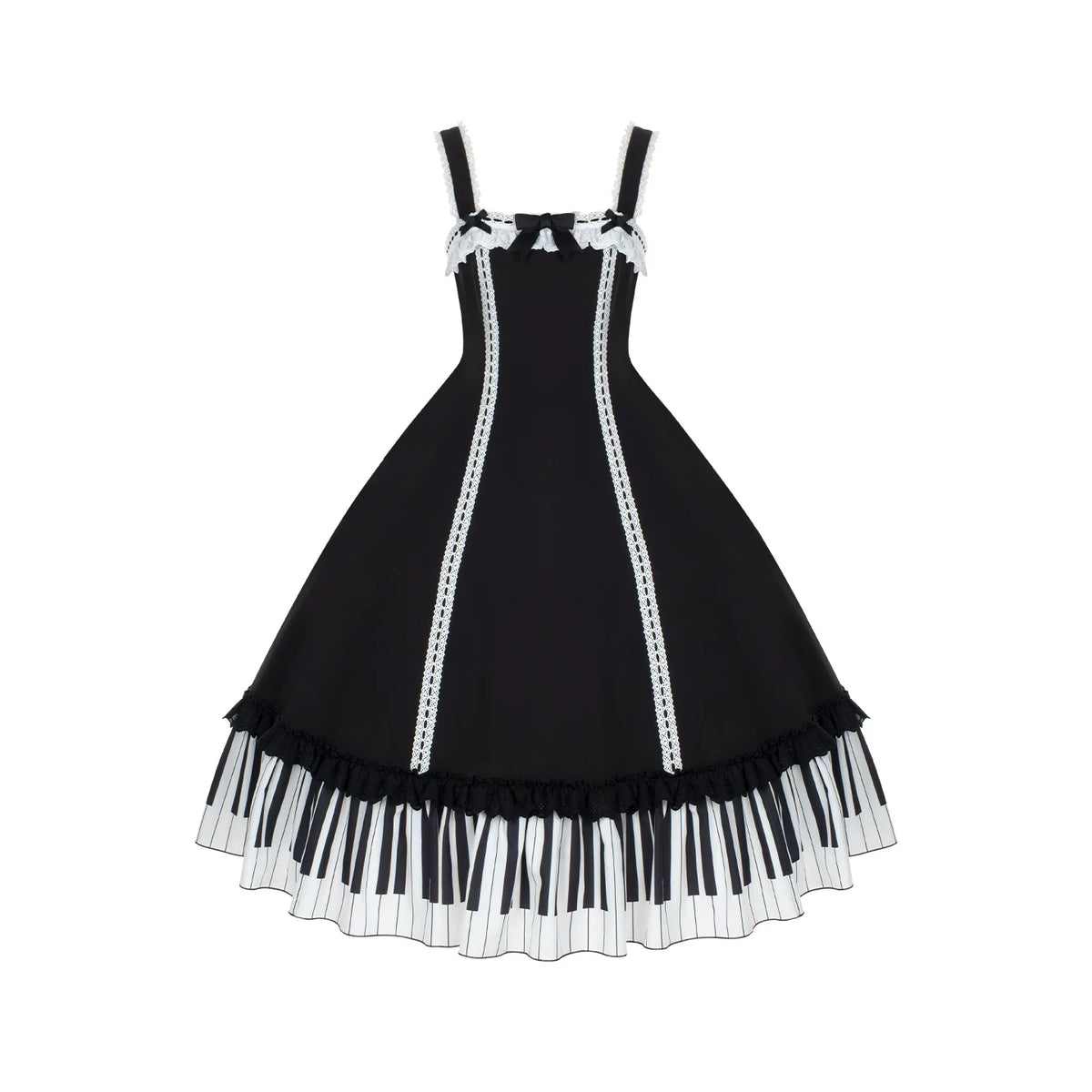Solo Moment - Classic Lolita JSK & Blouse Dress Set, Piano Keys Print (L M S) 45940:869025
