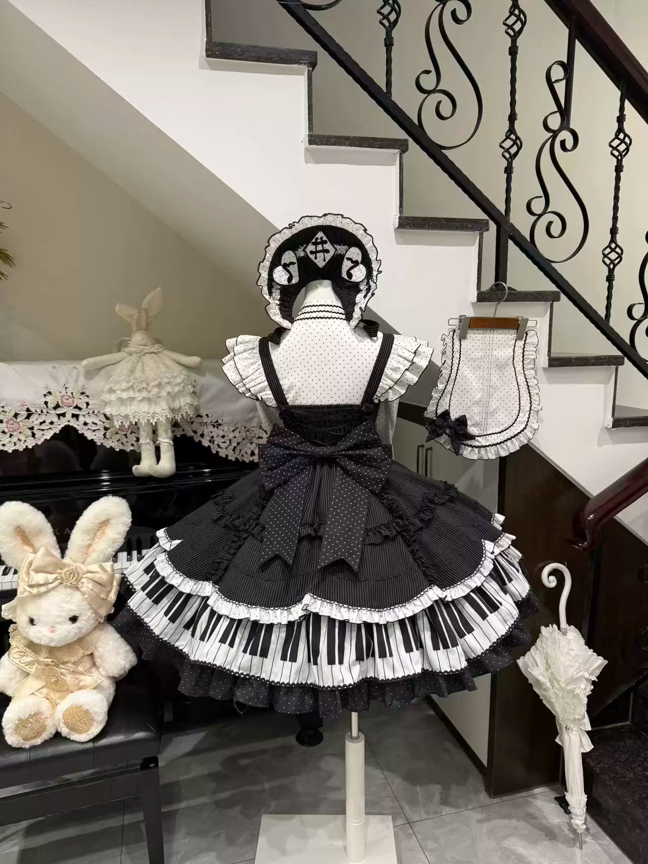 Rhythm Note - Old School Lolita JSK Dress with Piano Keys Hem 45742:860626