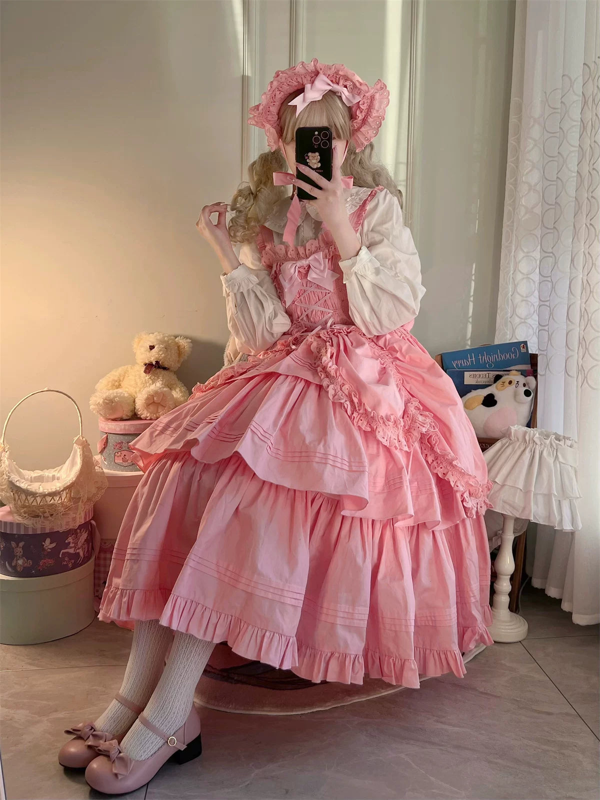 Cotton Gothic Lolita Long JSK, Drawn-up Hem 45213:841039