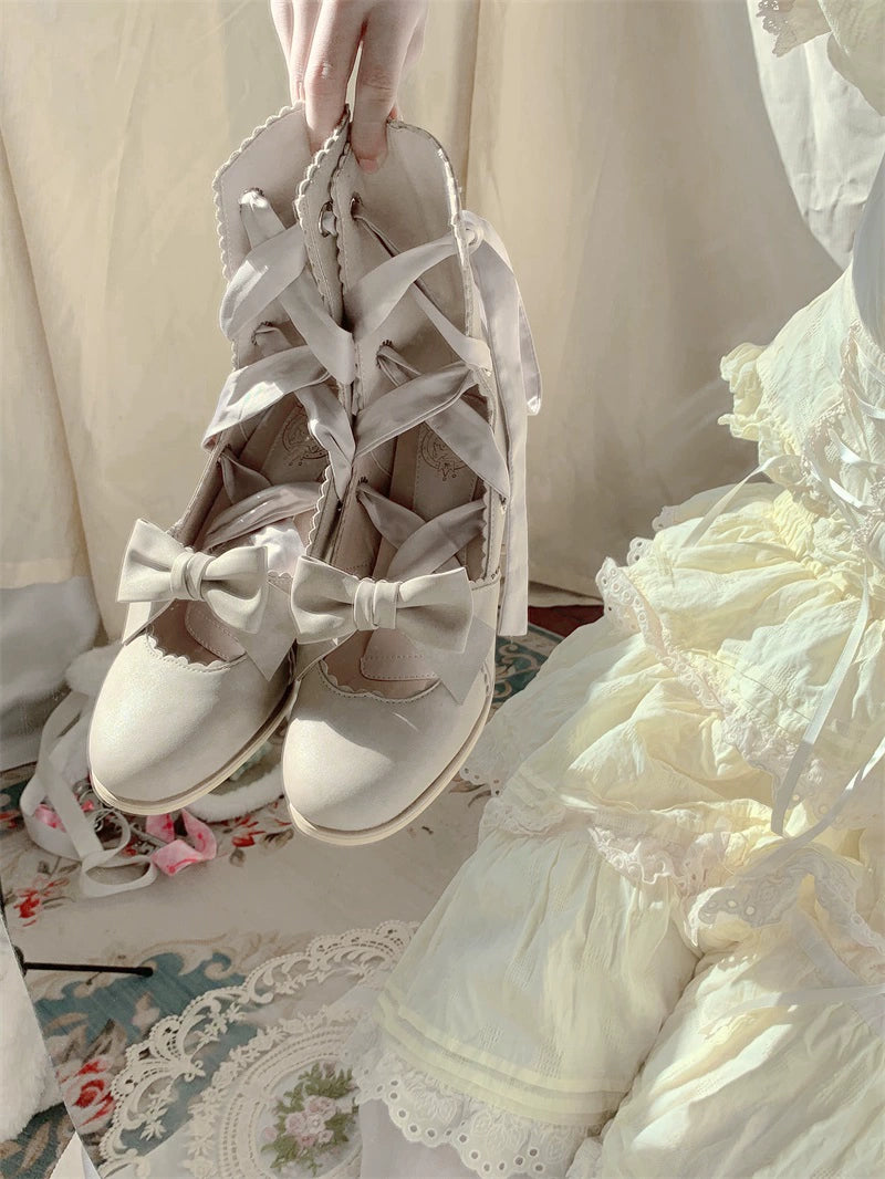 (BFM)MR.Qiutian~Muse Kiss~Elegant Lolita Shoes Lace-up Bow Heels Round Toe (35 36 37 38 39 40) 33144:405840
