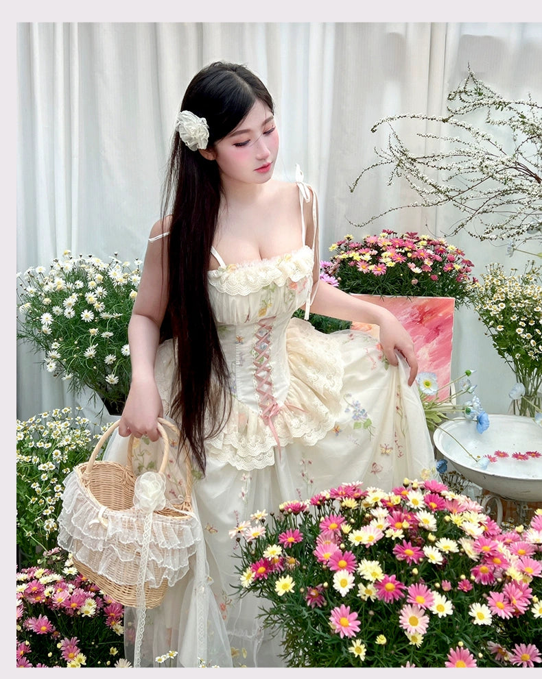 Diamond Honey - Spring Bouquet - Sweet Lolita JSK Dress Fairy-like Embroidered Mesh Dress