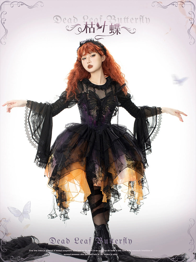 Urtto - Dead Leaf Butterfly - Chiffon Gothic Lolita JSK, Irregular Tiered Skirt 44352:804253