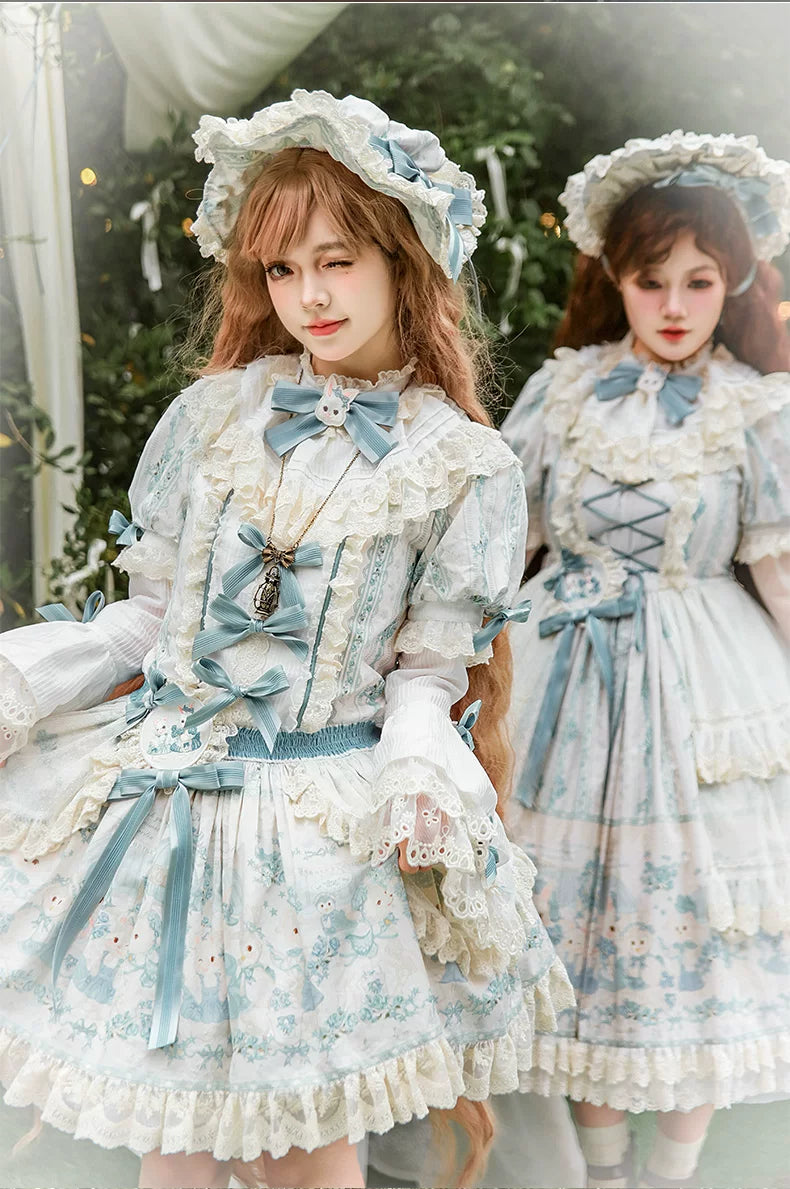 Showa Doll Garden - Elegant Plus size Lolita Dress, Bunny & Lamb Print 44534:812087