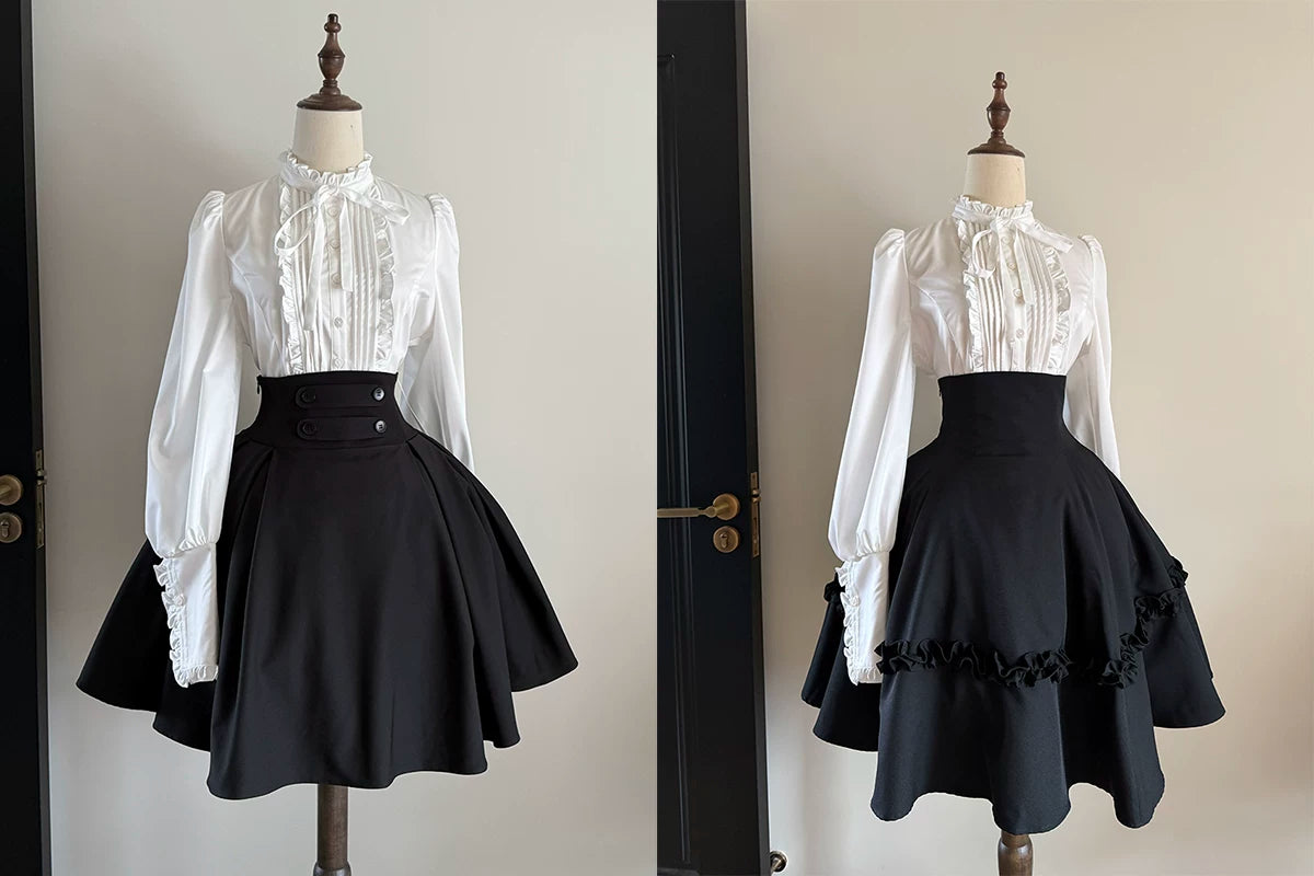 Misty Night Bell - Gothic Lolita Long Sleeve Blouse, Pintuck Placket
