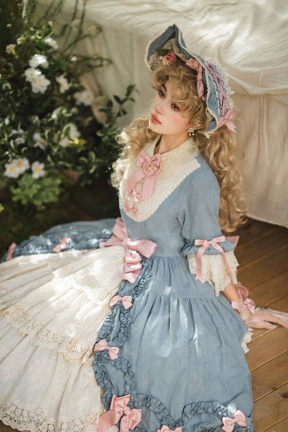 Miss Point~Lilyka Garden~Classic Lolita OP Dress Set Elegant Floral Wall Princess Sleeve 38832:606154