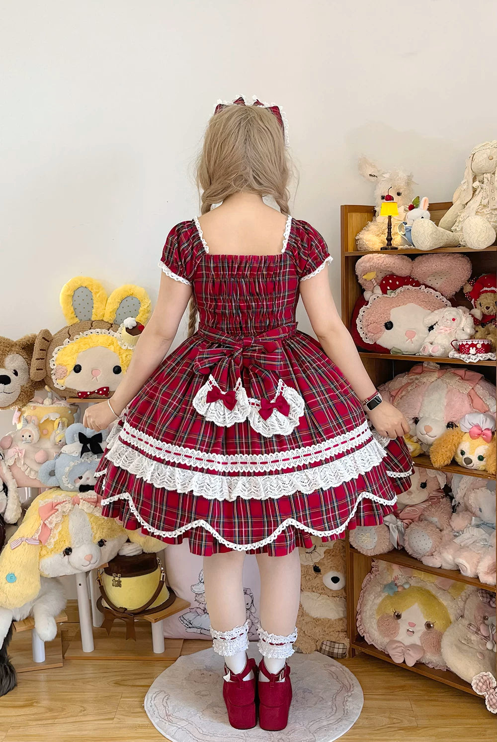 Plaid Petal Bunny - Old School Lolita Plaid OP Dress, Petal-shaped Hem 44673:818325