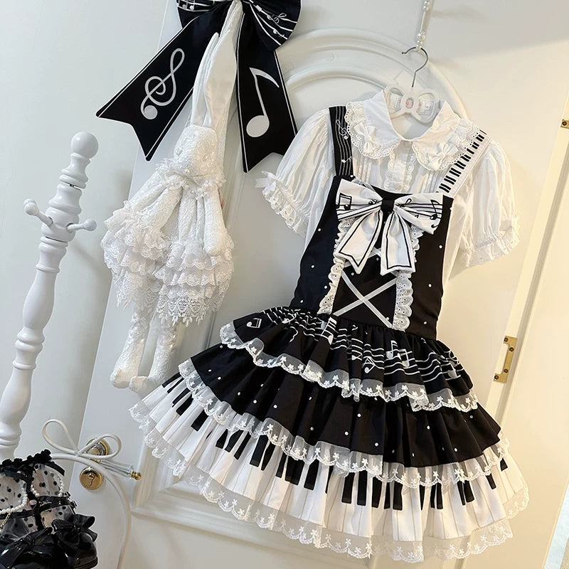 Old School Lolita Cake Saopette Dress, Piano and Music Motes