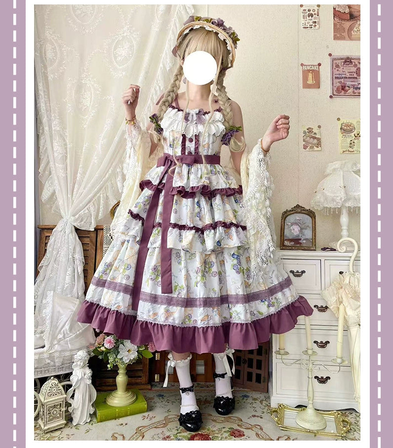 Qianmu - Blueberry Midsummer - Country Lolita Tiered JSK, Blueberry Print 44322:805563
