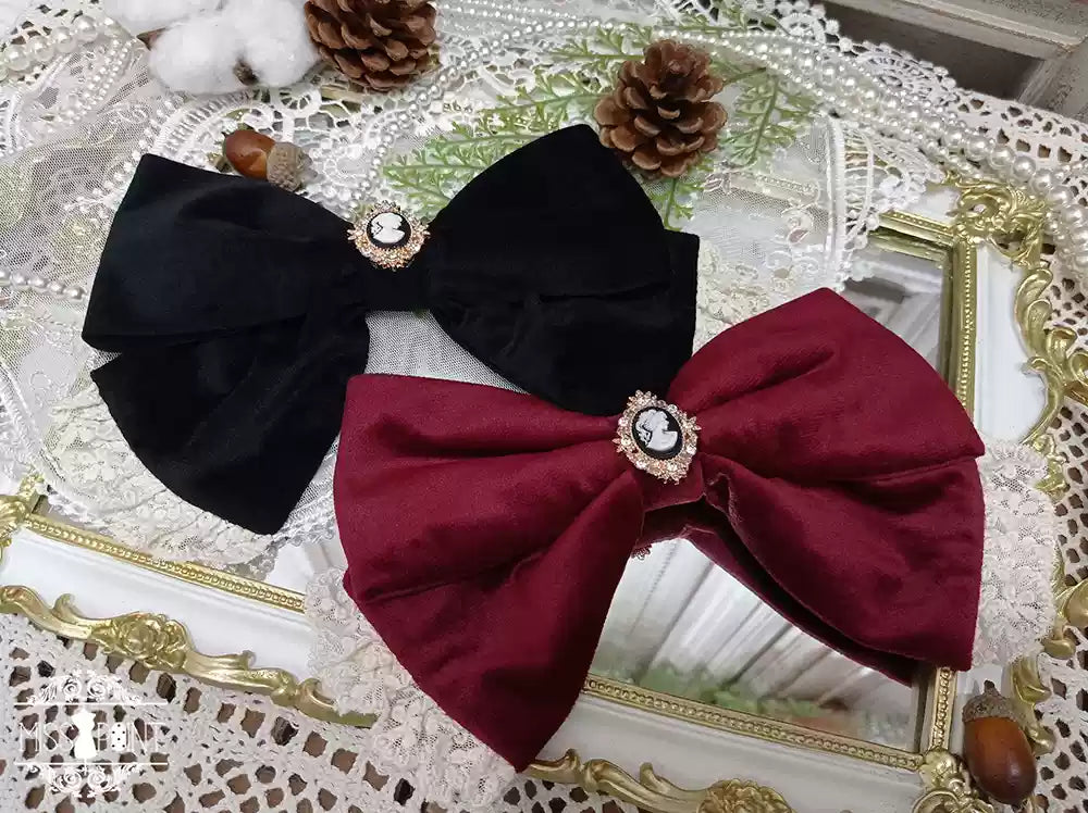 Miss point - Rose Silhouette - Lace Bow KC Lolita Accessories burgundy large bow side clip