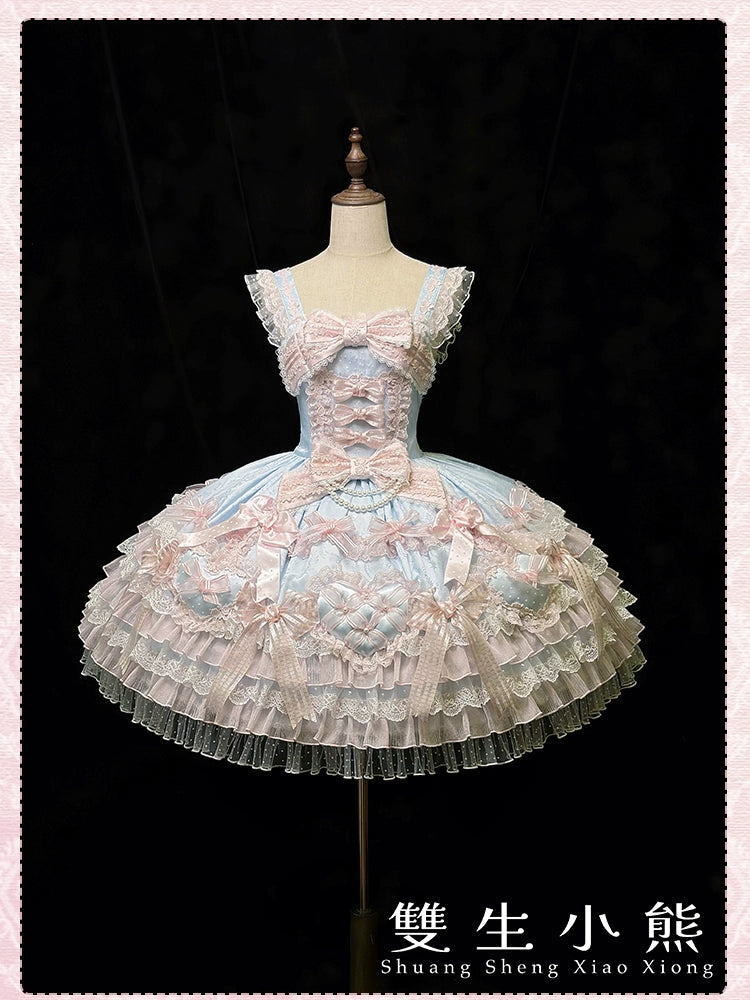 Shuang Sheng Xiao Xiong - Heart of Love - Sweet Lolita Wedding JSK, Bow Details (L M S XL XS) 44306:803143