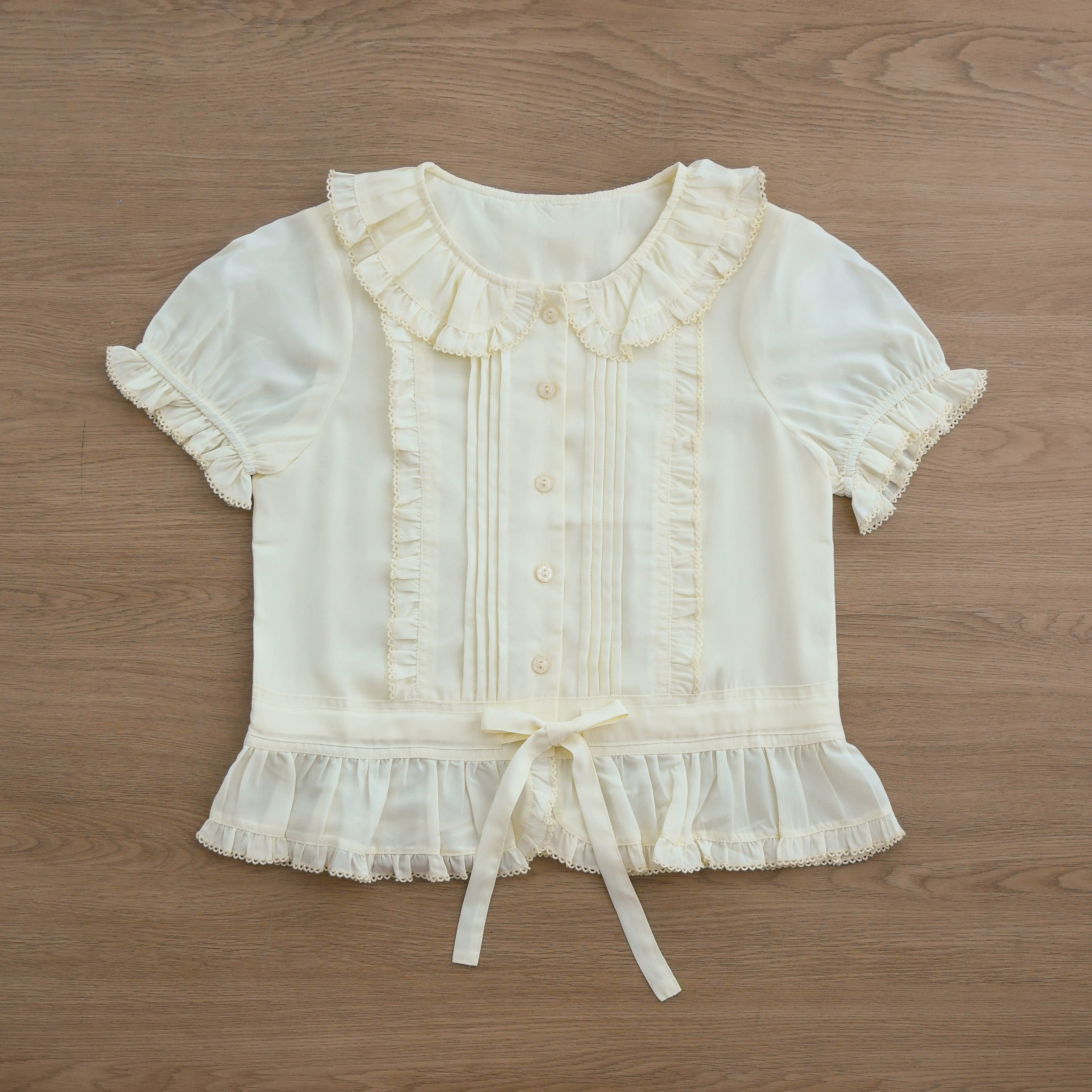 MIST - Perpetual Spring - Summer Sweet Lolita Blouse, Chiffon & Lyocell Options Ivory S