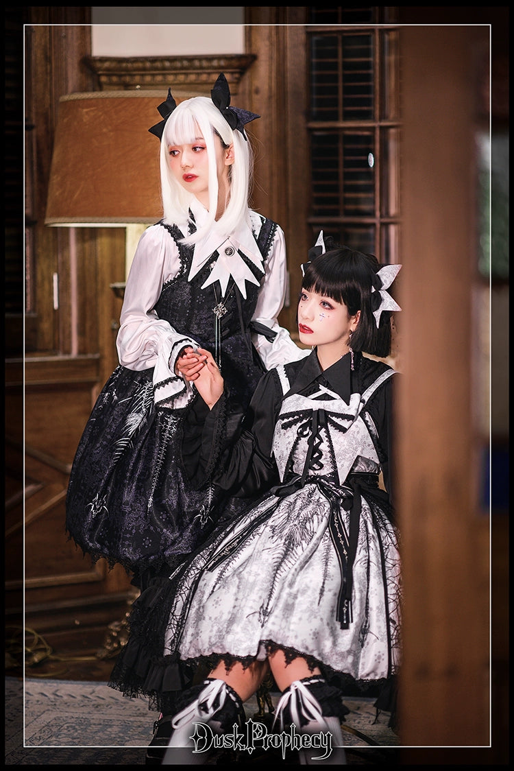 DuskProphecy - Coccyx - Elegant Lolita Dress High Waist Fishbone Print JSK Set
