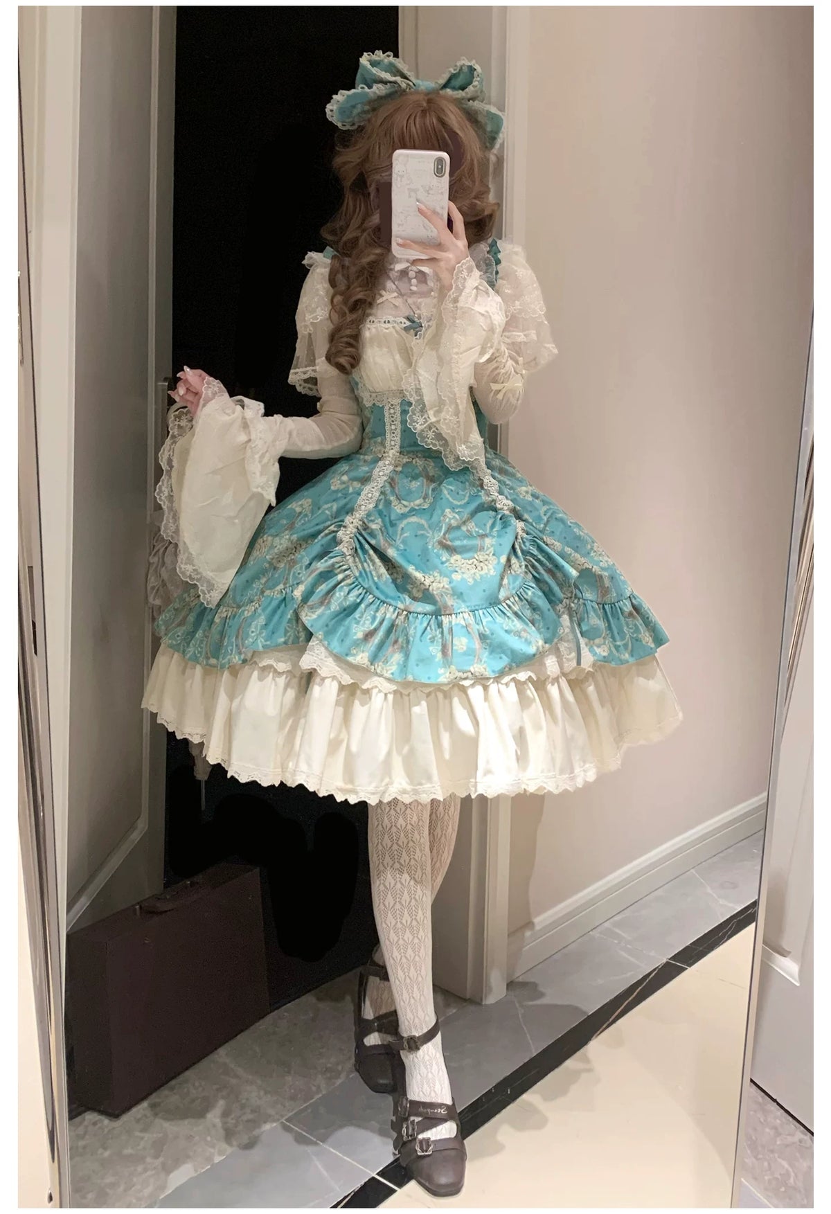 Old Courtyard Floral Letter - Classic Lolita Printed JSK Dress Set, Drawstring Lift-up Hem 46102:875288