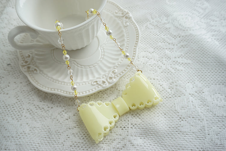 (Buyforme)Cat Tea Party~ Sweet Lolita Bow Ring and Necklace lemon-yellow necklace  