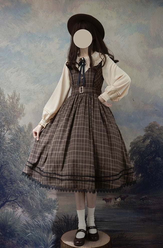 Forest Song - Grena's Poems V-Neck Plaid Jumper Dress