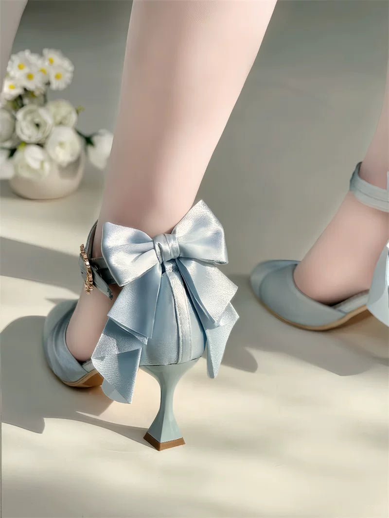 Coronation - Classic Lolita Wine Glass Shaped Heels Shoes, Detachable Bow