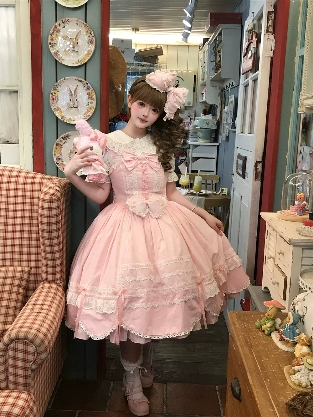 Vintage Petal Rabbit - Cotton Old School Lolita JSK Dress With Petal-Shaped Hem 43136:769592