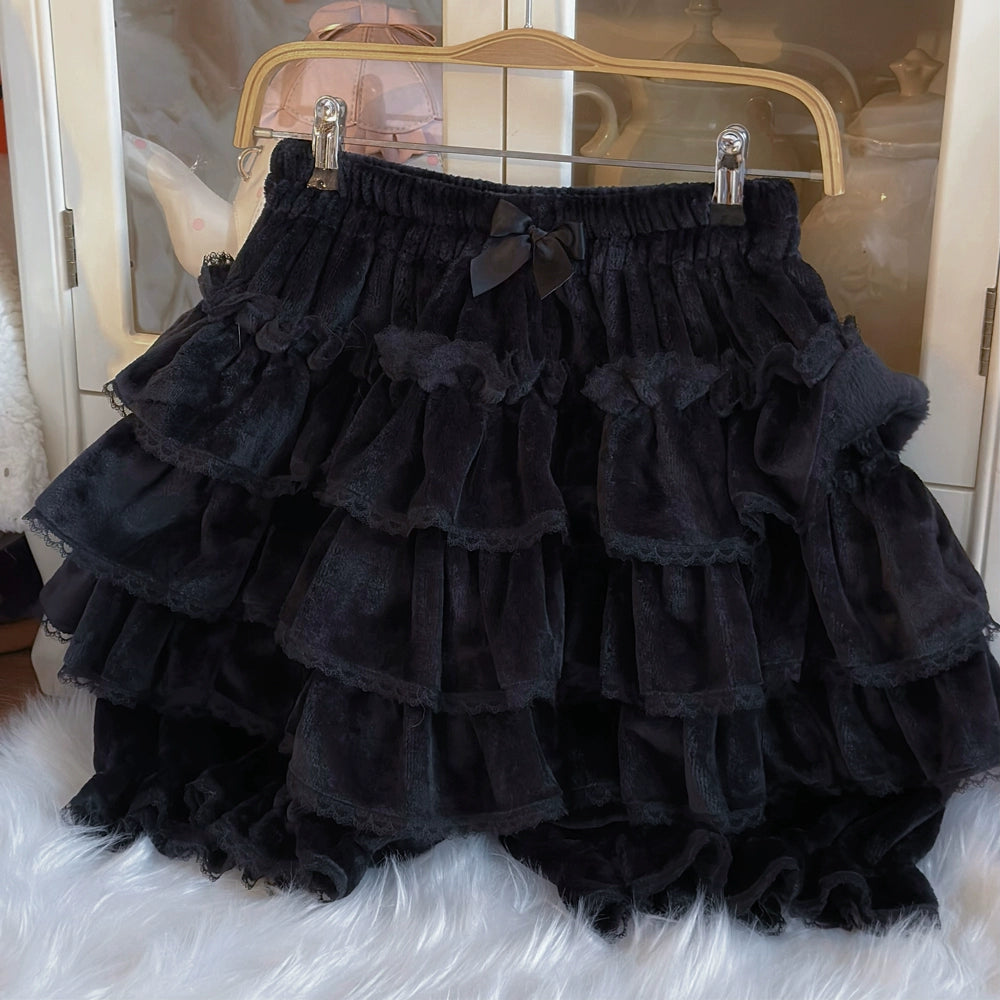 Sugar Girl~Winter Lolita Bloomer Sweet Cake Leggings Free size Black (plush fabric) 