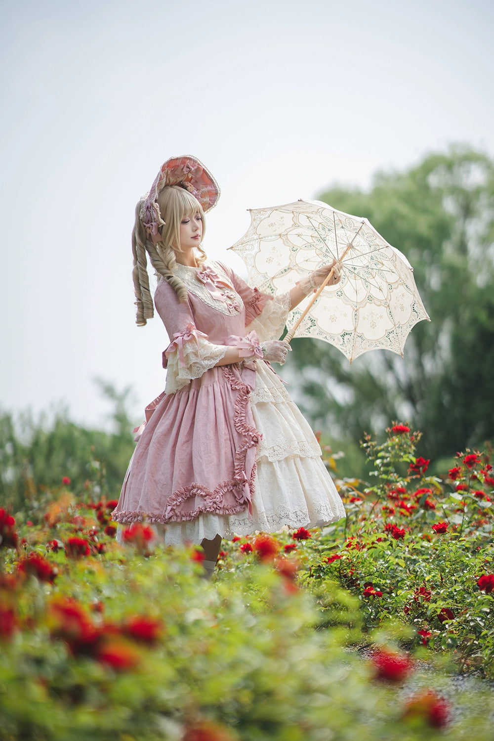 Miss Point~Lilyka Garden~Classic Lolita OP Dress Set Elegant Floral Wall Princess Sleeve 38832:606344