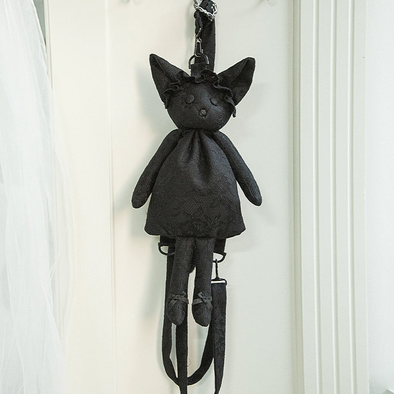 With PUJI - Puppet Box - Kawaii Lolita Bag Lamb Kitten Detachable Bag Dress Hat Black Hitten Nana Bag + Straps Only