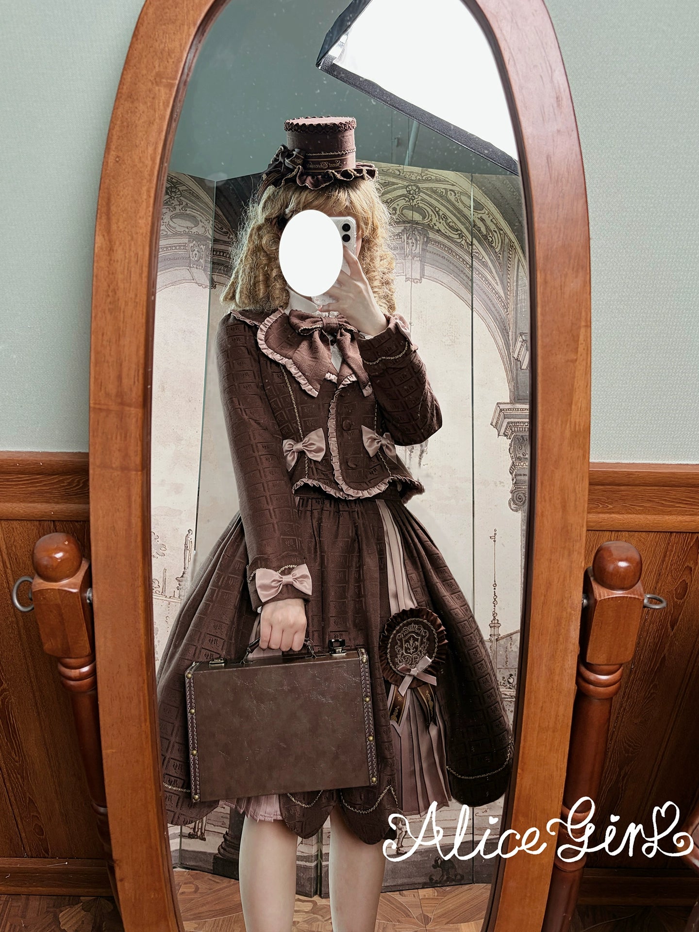 Alice Girl - Bear Chocolate Slab - Classic Lolita Slim Fit Jacket Coat, Lapel Collar 44310:803988