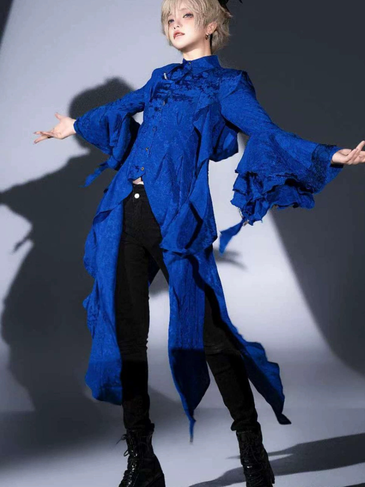Camouflage Humanoid - Eerie Devour - Ouji Lolita Shirt with Irregular Hem
