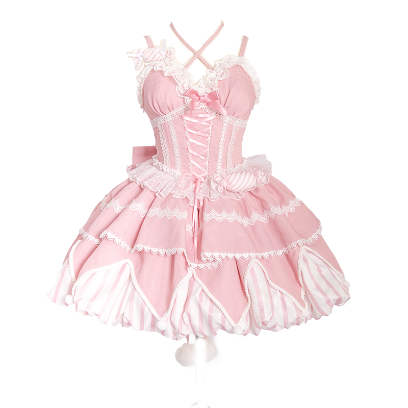 OCELOT - Sweety Gummy - Sweet Lolita JSK Dress Big Bow Flower Bud Lolita Dress S Pink
