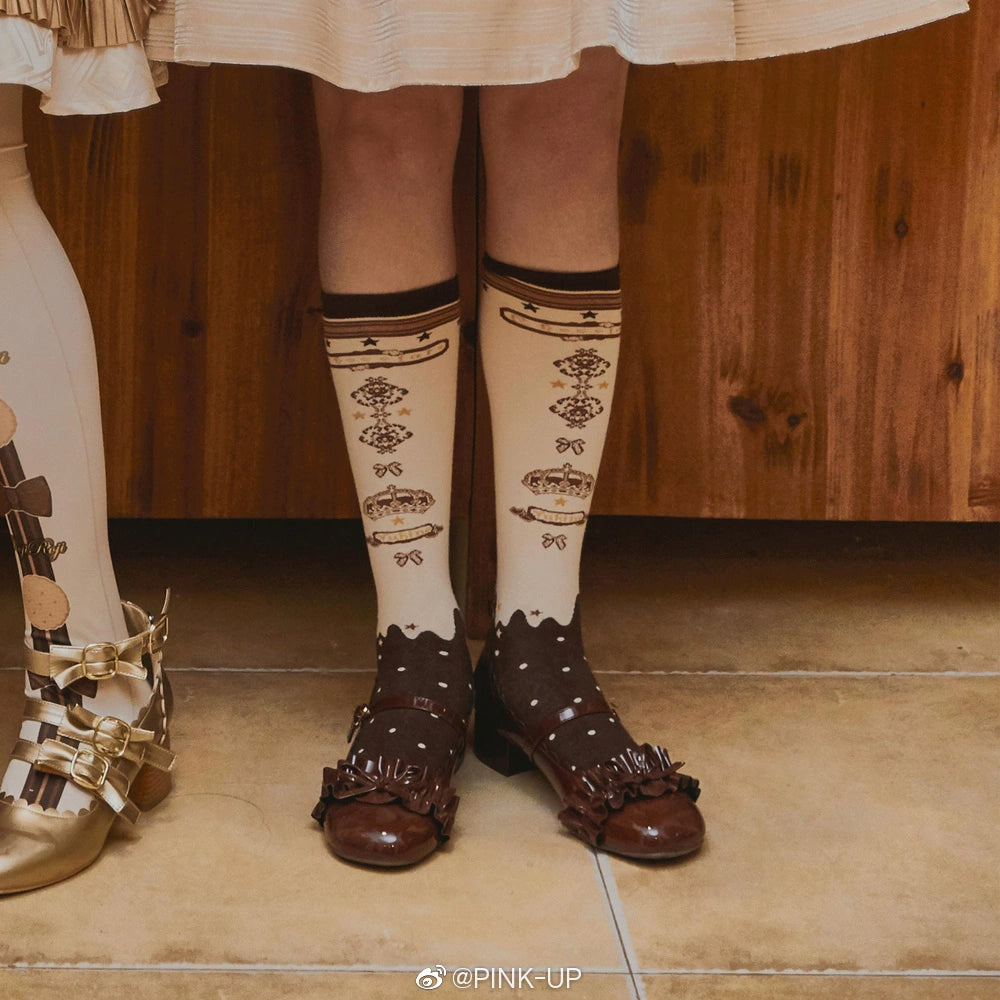 Yukines Box - Retro Lolita Chocolate Color Cotton Socks
