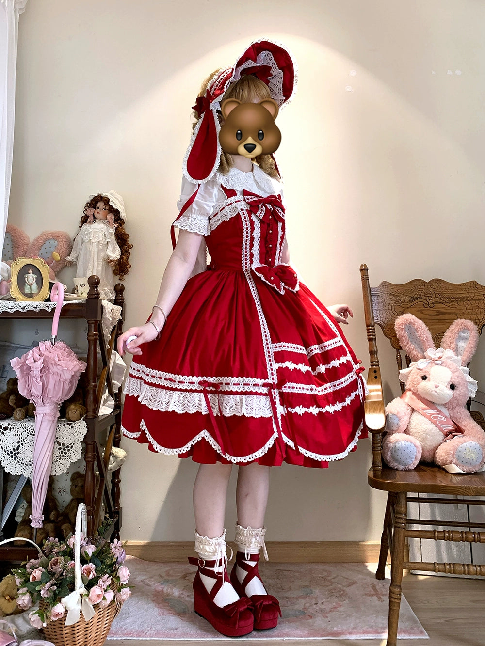 Vintage Petal Rabbit - Cotton Old School Lolita JSK Dress With Petal-Shaped Hem 43136:769620