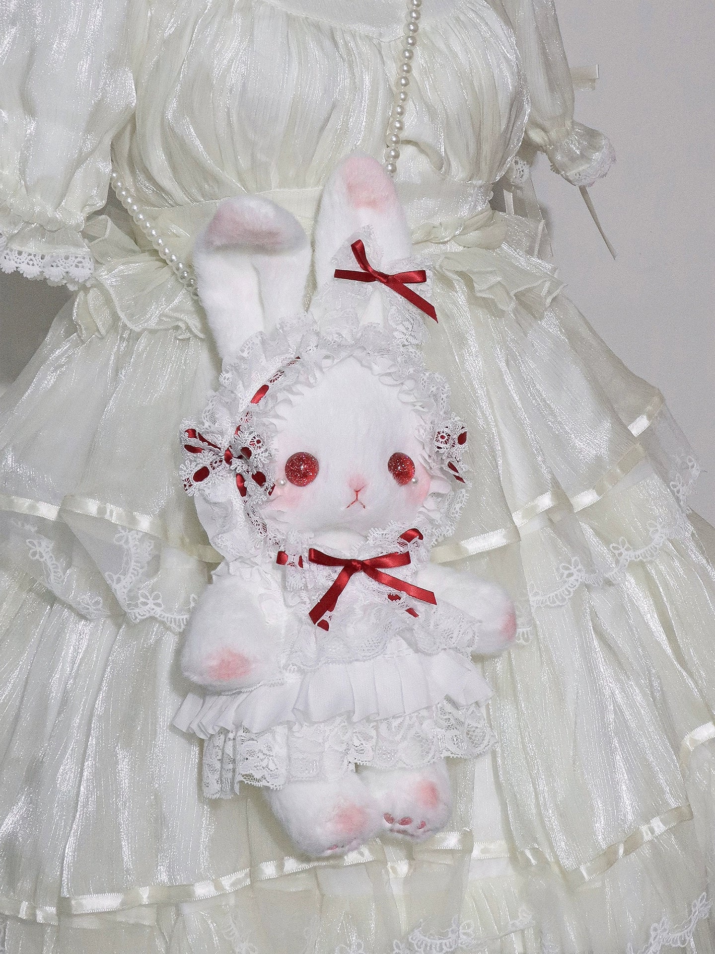 Bear Star - Plush Bunny Lolita Bag, Detachable Pearl Chains