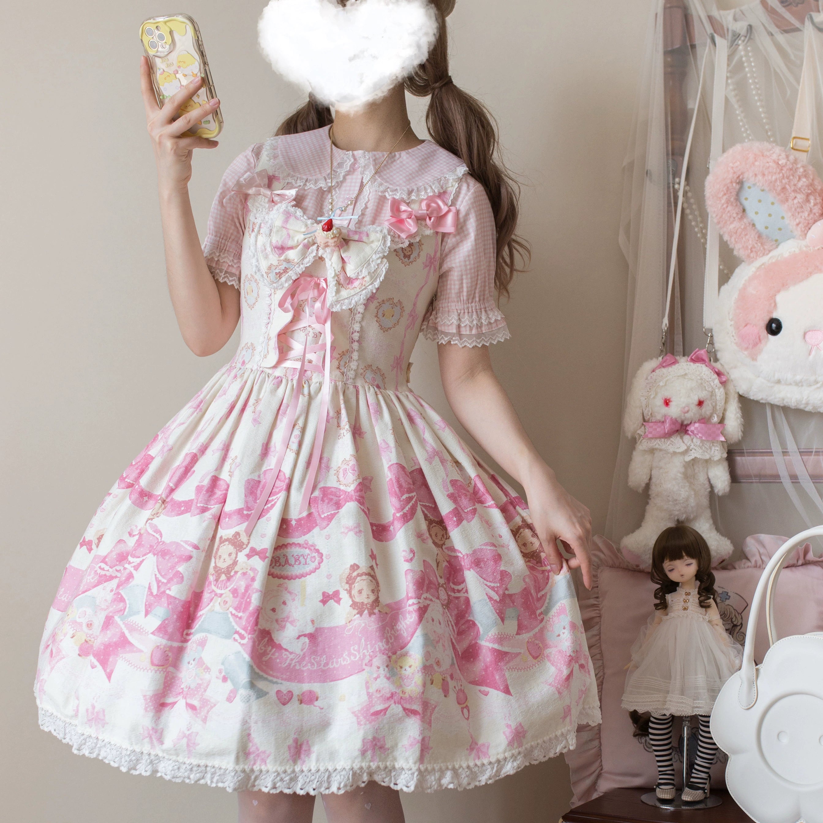 Kawaii Lolita Plaid Blouse With Cat Ear Peter Pan Collar