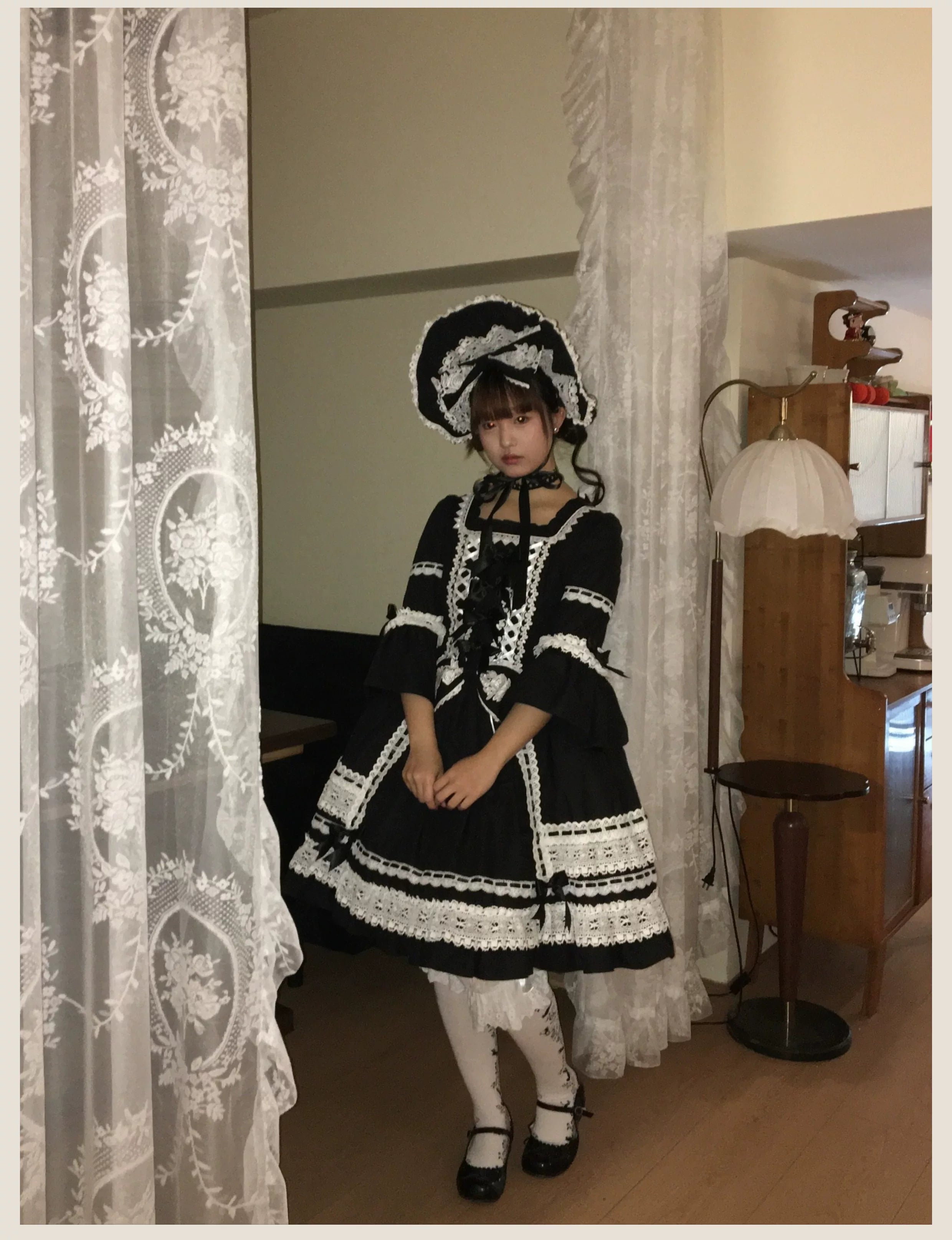 First Otome - Black Old School Lolita OP Dress, Lace Details 44645:816982