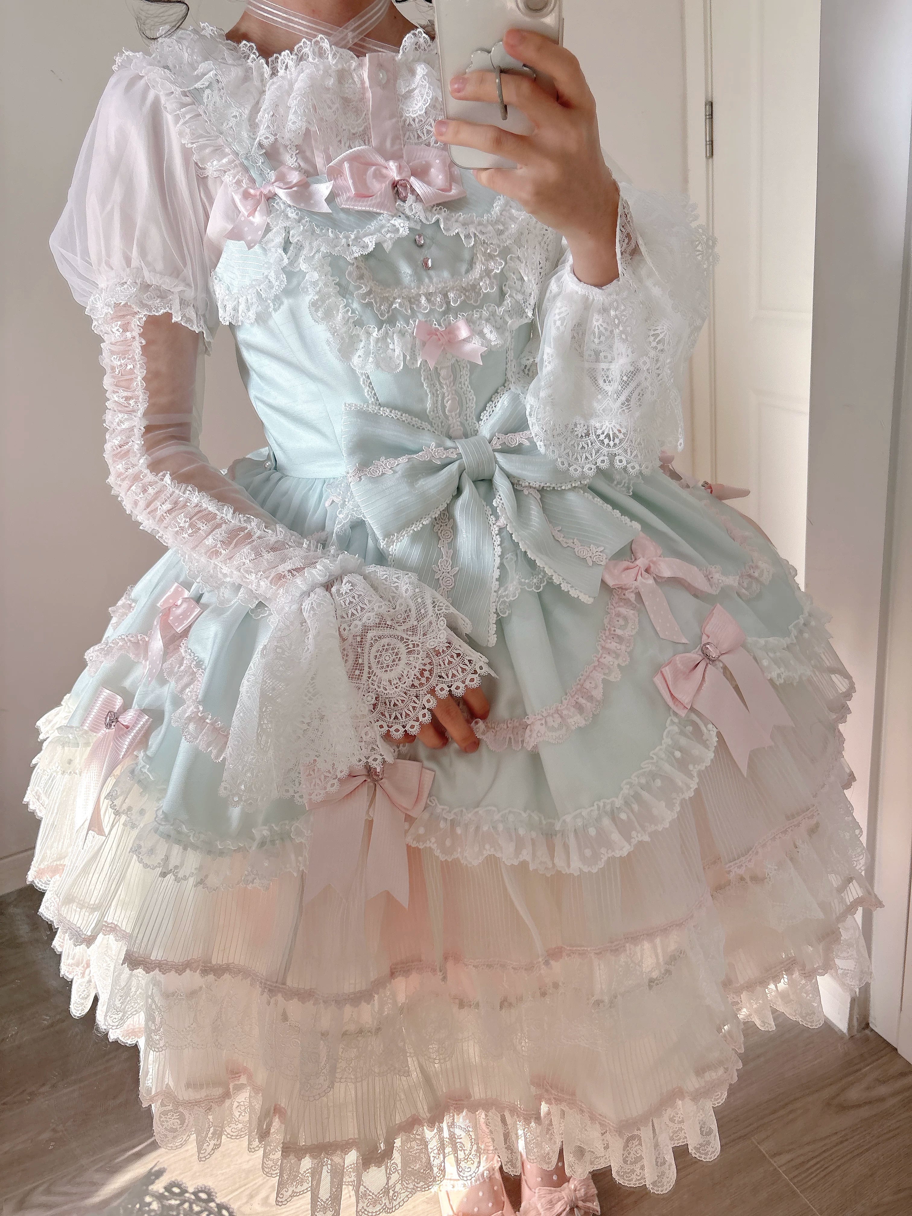 Frosted Starlight - Old School Lolita Blouse, Detachable Sheer Sleeves 44613:814447