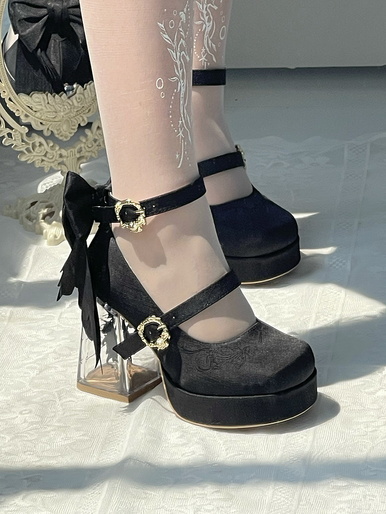Dreamland - Floating Koi Land - Satin Classic Lolita Platform Shoes, Transparent Heel 44317:804086
